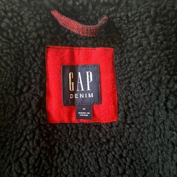 Gap Men’s Buffalo Plaid Sherpa Lined Denim Trucker Jacket Size Medium - Picture 5 of 8